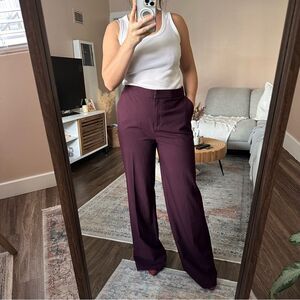 JOIE High Elastic Waist Burgundy Dress Work Office Straight Leg Pants Size 10